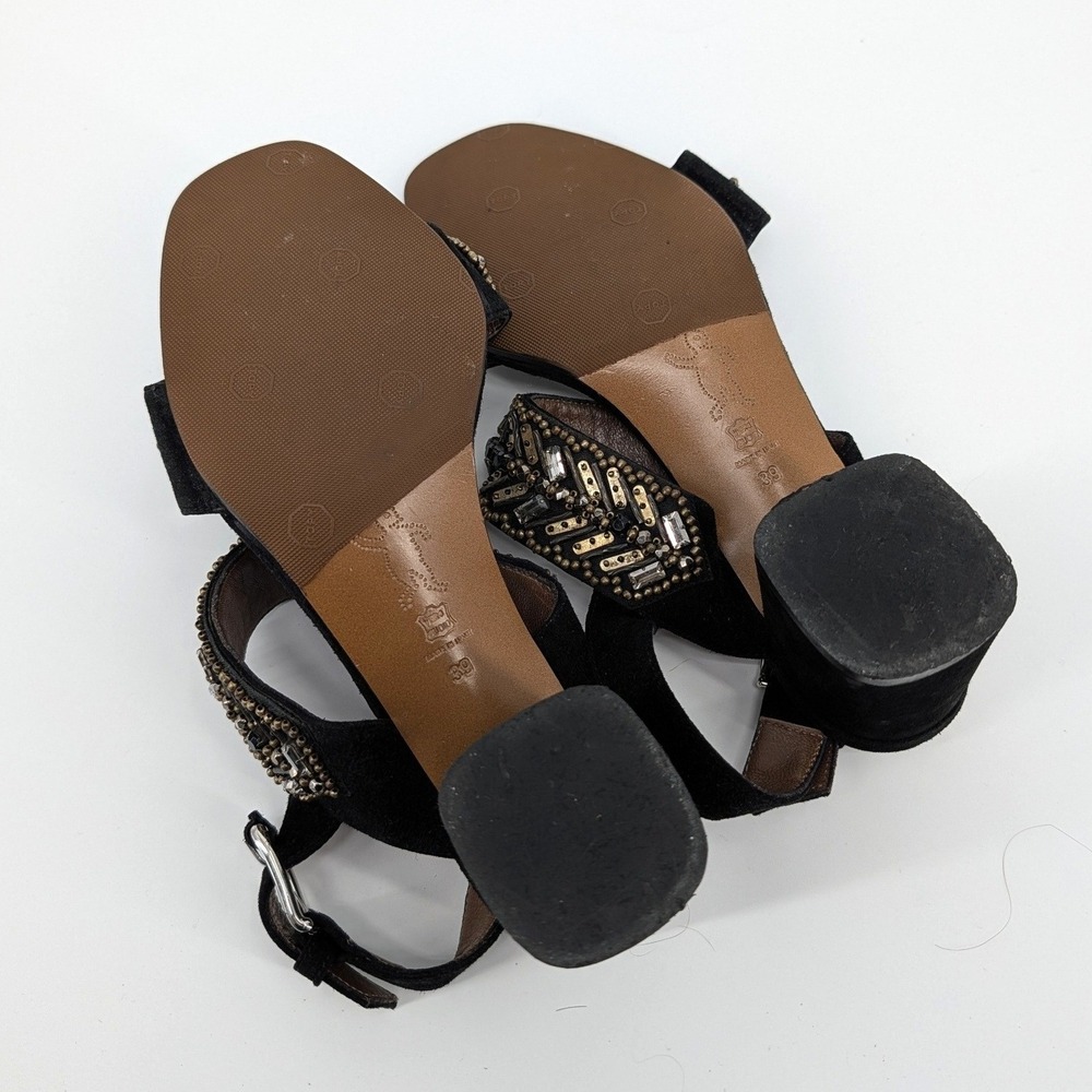 Marni Black Suede Beaded Crystal Block Heel Slingback Sandals Made in Italy‎ - Picture 6 of 6